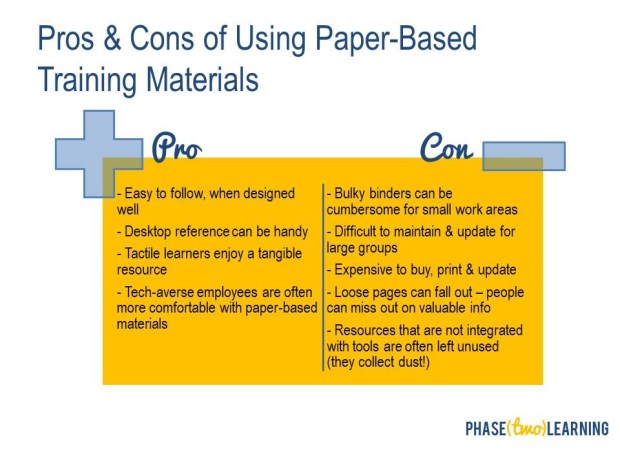 pros and cons of using paper-based training materials